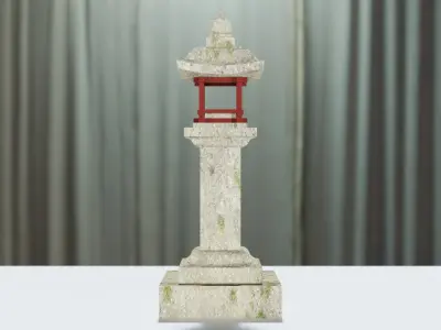 Japanese Stone Lantern Wood Support - Japan Collection 3D model