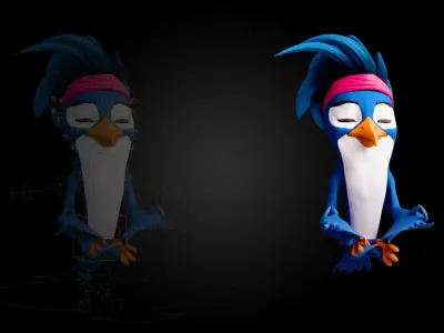 3D Blue - king fisher - Rigged Cartoon Bird Low-poly 3D model