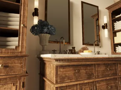 Vintage Wooden Bathroom Vanity Set Free 3D model