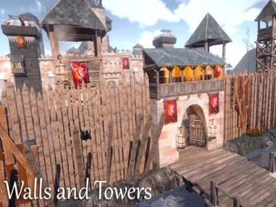 Walls and Towers Update Low-poly 3D model