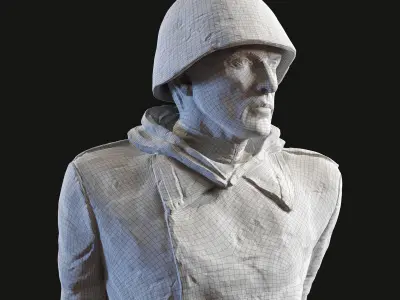 Stone monument to a WWII soldier PBR Low-poly 3D model
