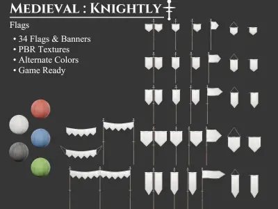 Medieval Knightly Decoration Flags and Banners Low-poly 3D model