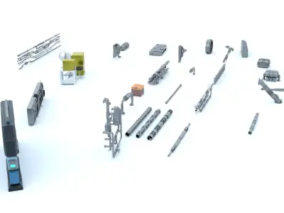 30 Sci Fi Military Props Modular Kit Game-Ready PBR Low-poly 3D model