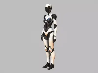 Futuristic Female Humanoid Robot Low-poly 3D model
