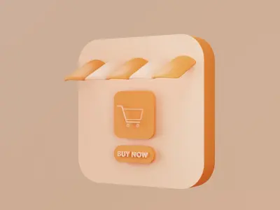 3D Illustration franchise store with supermarket trolley 3D model