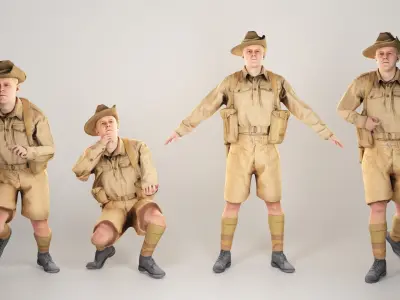 Animated Australian infantryman character from World War 2 91 Low-poly 3D model