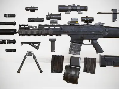 FN SCAR - H - 25 Attachments - Customizable - Highly Detailed Low-poly 3D model