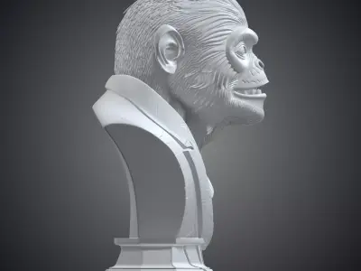 Chimpanzee Bust High Detail 3D Printable Animal Statue PM-340 3D print model