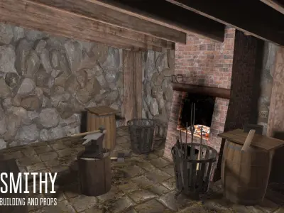 Smithy - building and props Low-poly 3D model