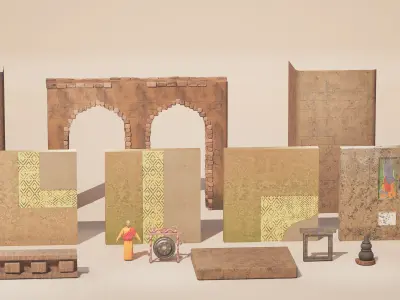 Monks Temple Modular Kit Game Ready 3D Assets Texture Packs UE Low-poly 3D model