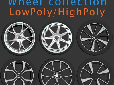 6 Wheel Collection LowHigh Poly Free low-poly 3D model