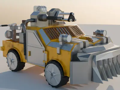 Low Poly Best Battle Gun Car Low-poly 3D model