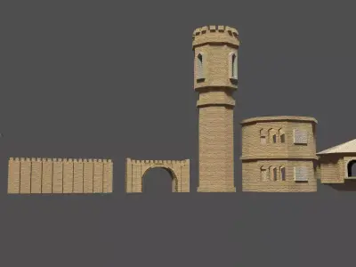 Low Poly Medieval Castle Parts 3D models Low-poly 3D model