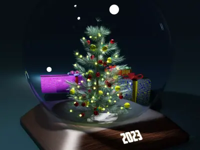 Christmas Glass Ball with Christmas Tree modular Free 3D model