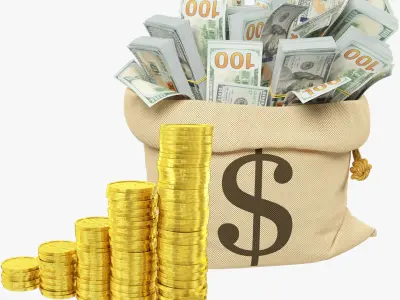 Money Bag and Coins Stacks Collection V3 3D model