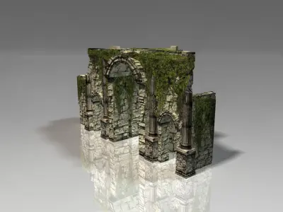 Ancient jungle ruins gate Low-poly 3D model