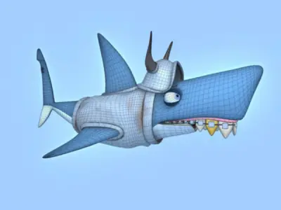 Shark cartoon Low-poly 3D model