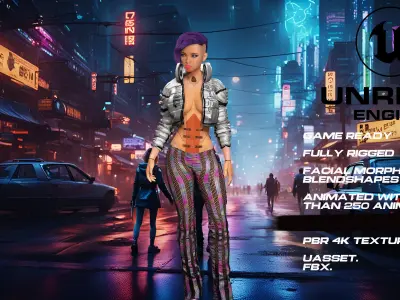 CyberPunk girl full rigged - game ready - animated Low-poly 3D model