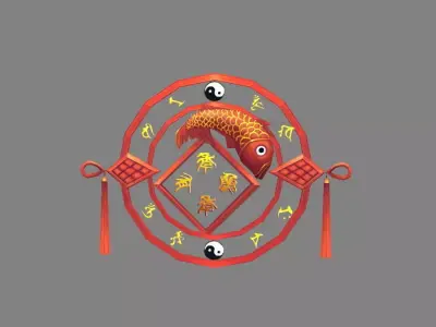 Cartoon Spring Festival Ornaments - Chinese New Year Stickers Low-poly 3D model