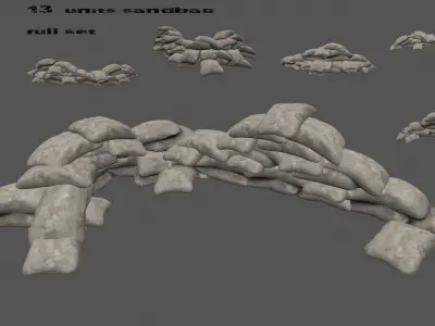 sanbag set pile of rocks Low-poly 3D model