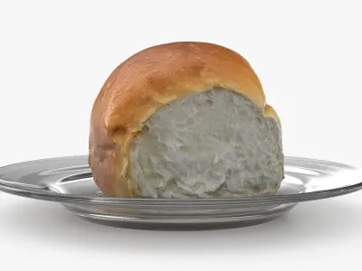 Soft Dinner Roll On Glass Plate 3D model