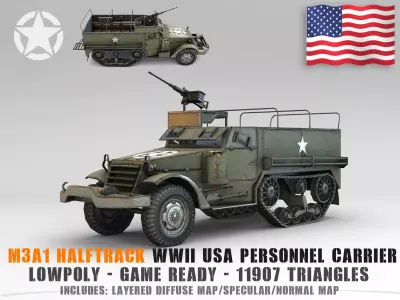 Low Poly M3A1 Half-track Personnel Carrier Low-poly 3D model