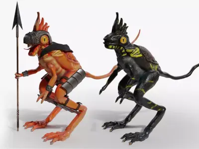 Lowpoly Lizard Warrior Low-poly 3D model