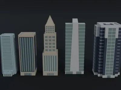 Cartoon skycrapers Polygonal Style Low-poly 3D model