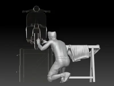 military mechanic with on vespa 3D print model