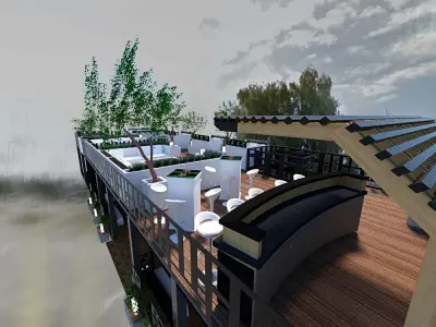 roof top terrace lounge bar Low-poly 3D model