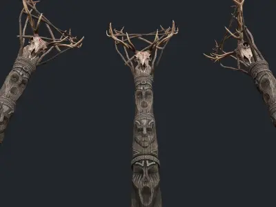 Totem wood Skull 4k Low-poly 3D model