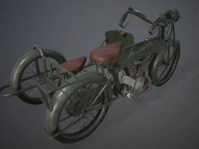 British Matchless 1917 WW1 motorcycle PBR game-ready Low-poly 3D model