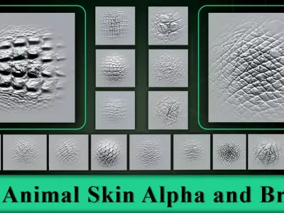 40 Animal Skin Alpha and Brush Low-poly 3D model