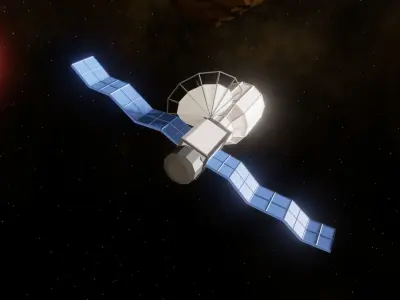 sci-fi red space shuttle rocket and satellite Low-poly 3D model