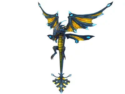 Low Poly Monster Blue Young Winged Dragon Low-poly 3D model