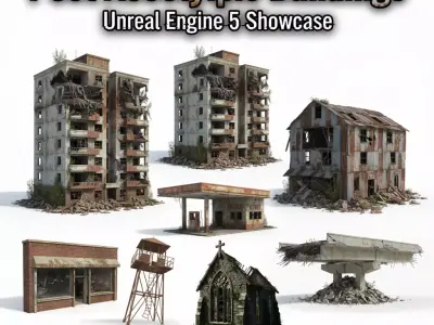 Post Apocalyptic Building Pack Low-poly 3D model