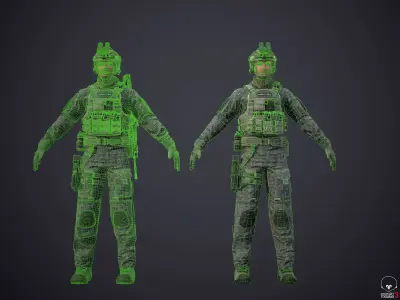 Soldier- Captain- Police- Full Set Accessories and Weapon Low-poly 3D model