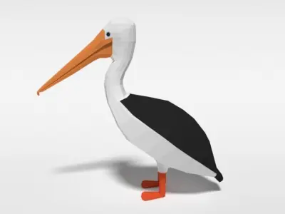 Low Poly Cartoon Pelican Low-poly 3D model