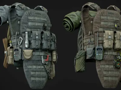 Vest backpacks Bags Pouches and Survival Kits Low-poly 3D model