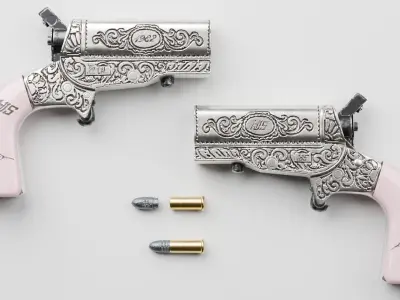 HJS Frontier Four Derringer Engraved Humming Bird Grip Low-poly 3D model