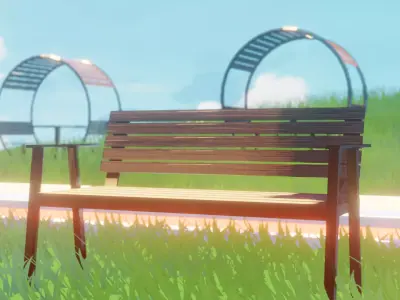 Park Bench Bank and Wooden Camellia 3D model
