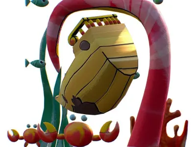 Cartoon 3D illustration Sea Animal Sunken Ship Low-poly 3D model