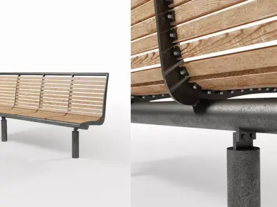 Wood and Steel Outdoor Benches Low-poly 3D model