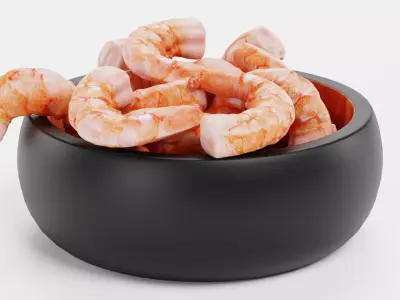 Shrimps in Bowl - Realistic Seafood Serving Scene 3D model