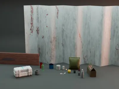 Post-Apocalyptic Survival Props And Rations Low-poly 3D model