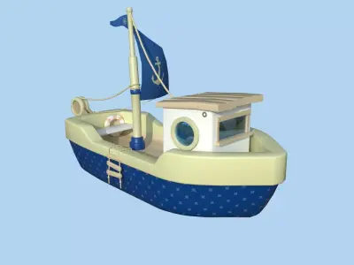 Cartoon Boat 06 - Dark Blue - Low Poly Ship Low-poly 3D model
