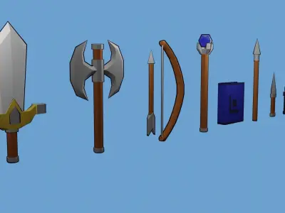 Pack of 10 fantasy weapons low poly Free low-poly 3D model