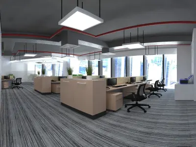 office model modern with furniture 3D model