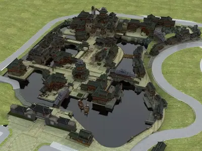 Old houses Low-poly 3D model