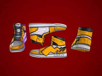 Sneakers nike jordan 1 Pikachu game ready pbr  Low-poly 3D model